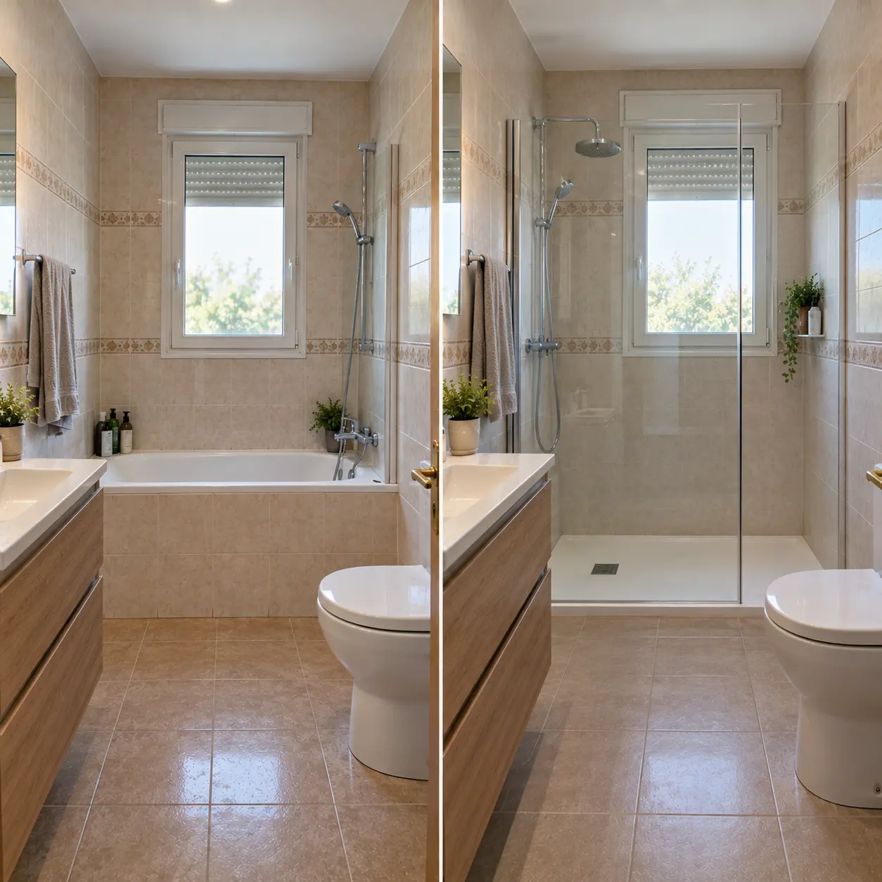 Antes y después de cambiar una bañera por plato de ducha
