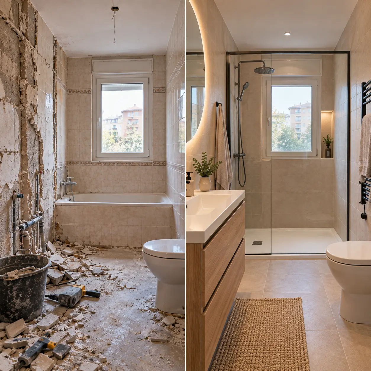 Antes y después de una reforma completa de baño